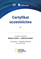 Certyfikat - Matura ustna welcome back!